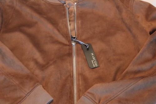 Marconi Suede Bomber Jacket New NWT Size L Brown Full Zip - Picture 2 of 6