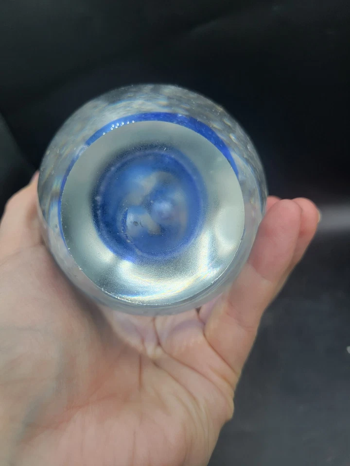 FREEFORM Art Glass Egg Controlled Bubble Cobalt Blue Mushroom Paperweight. - Image 4 of 4