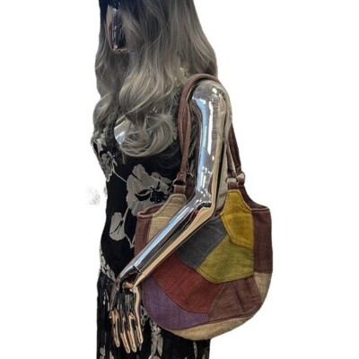 Earth Divas Vintage Patchwork Shoulder Bag Multicolor Canvas Retro Boho Hippie