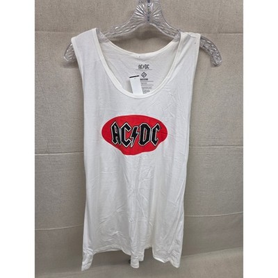 AC/DC Mens Graphic Tank Top White Red Logo Racerback Cotton Size Large NWT