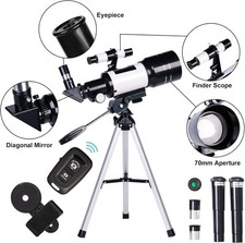 ToyerBee 70mm Aperture Refractor 15X-150X Portable Travel Telescope - BLACK