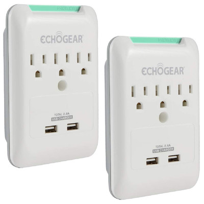Echogear Outlet Extender Multiplug 2 Pack 3 Ac Outlets 2 Usb Ports Profile