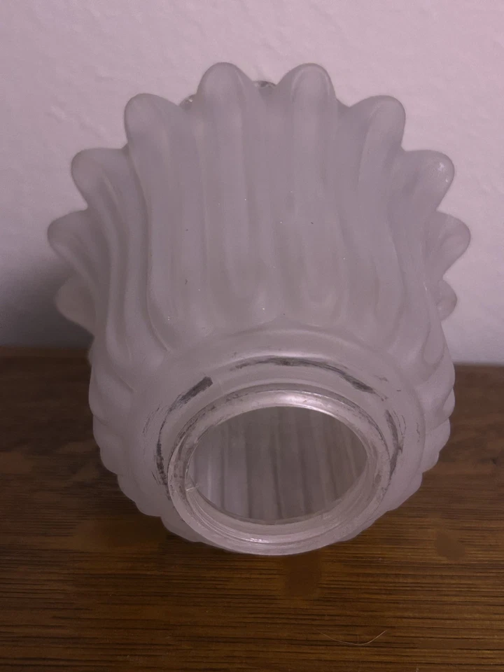 Rare Vintage Art Deco Thick Glass Ceiling Light Cover Frosted Glass Scalloped - Image 4 of 4