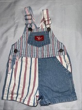 OshKosh B  gosh Vintage Light Wash Denim  Red Blue Striped Overalls