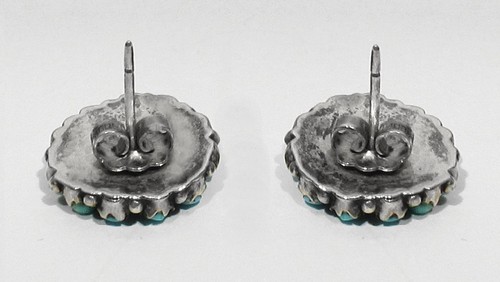 Vintage Pawn 40er Zuni 925 Silber natürliche Petit Point Türkis Cluster Ohrringe - Bild 5 von 5