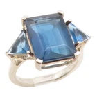 925 Sterling Silver Vintage Ring Three Stone Blue Sapphire Band  Sz 8  RG35374