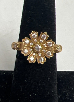 Gucci Cocktailring Flora 18 Karat Gelbgold Diamanten Blume Größe 6 1/2