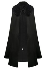Renaissance Night Black Hooded Cloak Cape with Fur Adult Medieval Costume Wiz...