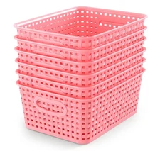 6-Pack Plastic Small Shelf Storage Weave Baskets Organizing for Cabinets and ...