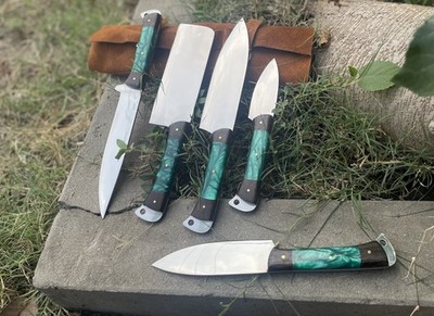Custom Gift Handmade Stainless Steel Japanese Kitchen Knife Set, 5Pc Chef Knives