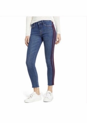 MOTHER Jeans The Looker Ankle Fray Keeping Love Alive Racer Blue Size 26 Striped