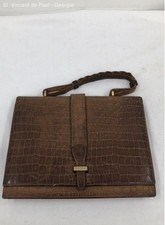 Rare Vintage Bienen Davis Corcodile Brown Leather Top Handle Bag Purse Great
