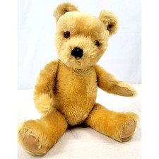 Vintage English Mohair Teddy Bear Jointed Glass Eyes Worn Paw Pads England