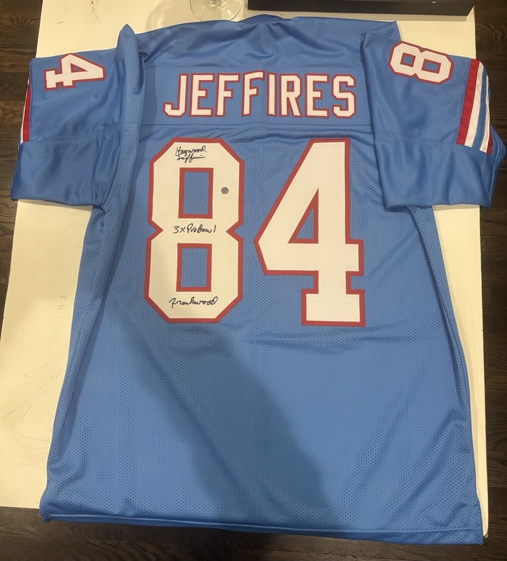 Haywood Jeffries Signed/Inscribed Custom Jersey XL Houston Oilers - Wilder Auth