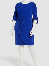 Connected Apparel Womens Blue Drapey Bell Sleeves Cocktail Dress Plus Size 24W