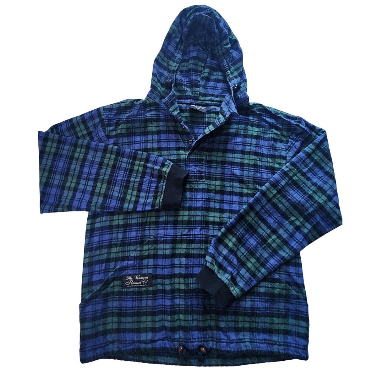 Vermont Flannel Co Hoodie Mens Small Plaid Blue Green Pullover