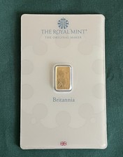 Royal Mint Britannia 1g Gold Bar. 999.9Au/24ct Fine Gold. Sealed In Assay Card.