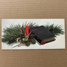 Vintage Ambassador Christmas Card Bible, Candle & Pine, Religious, Mid-Century 