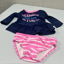 oshkosh b'gosh 2 Piece Baby Girl 0-3 M LS Shirt Swimsuit GUC