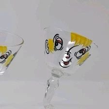 [Lot of 2] Vtg 1950s Gay Fad Tipsy Martini Glasses Hand Painted Crooked Stem
