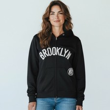 NWT NBA Women's Black Brooklyn NY Basketball Sports NBA Zip Up Hoodie, Small
