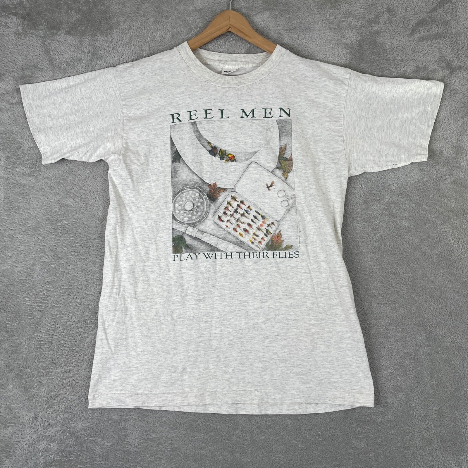 Vintage Reel Men Fly Fishing Shirt Mens Large Gray 90s Murina Made in USA