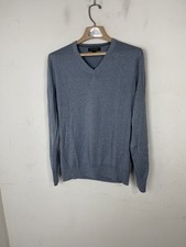 Banana Republic Men's M Luxury Blend Silk Cotton Cashmere V-Neck Sweater blue