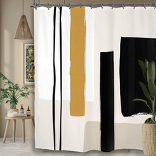 Abstract Geometric Neutral Bathroom Shower Curtain Black Beige Painting
