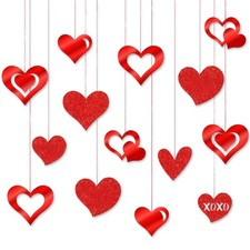 16 Pack Valentines Hanging Decorations, Glitter Valentine Hanging Hearts, Valent