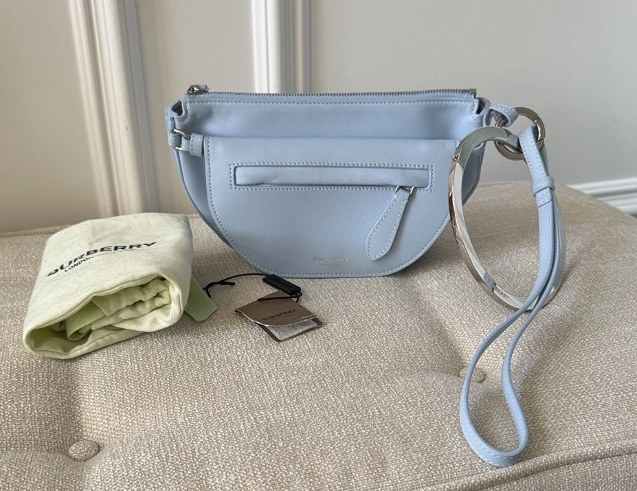 Burberry — Auth Burberry Olympia Pale Blue Leather Clutch Bag Wristlet Dustbag Tag