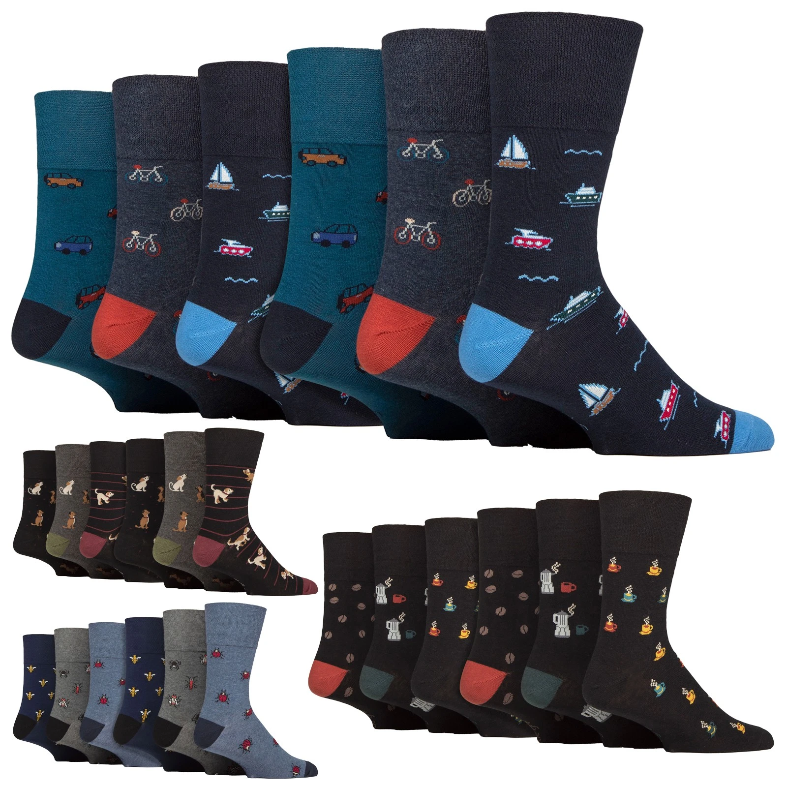Mens Non Elastic Socks by Sock Shop Gentle Grip , 6 Pack Cotton Soft Top Socks