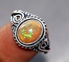 925 Silver Plated Fiery Natural Ethiopian Opal Ring US 6 Most Beautiful GW