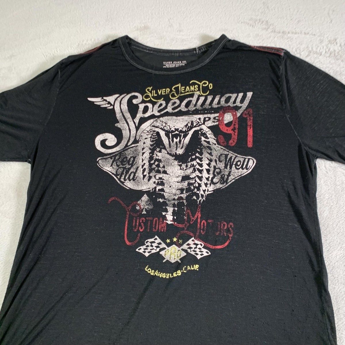 Silver Jeans Co Shirt Mens Large Black Speedway Cobra Motorcycle Graphic Tee View 2