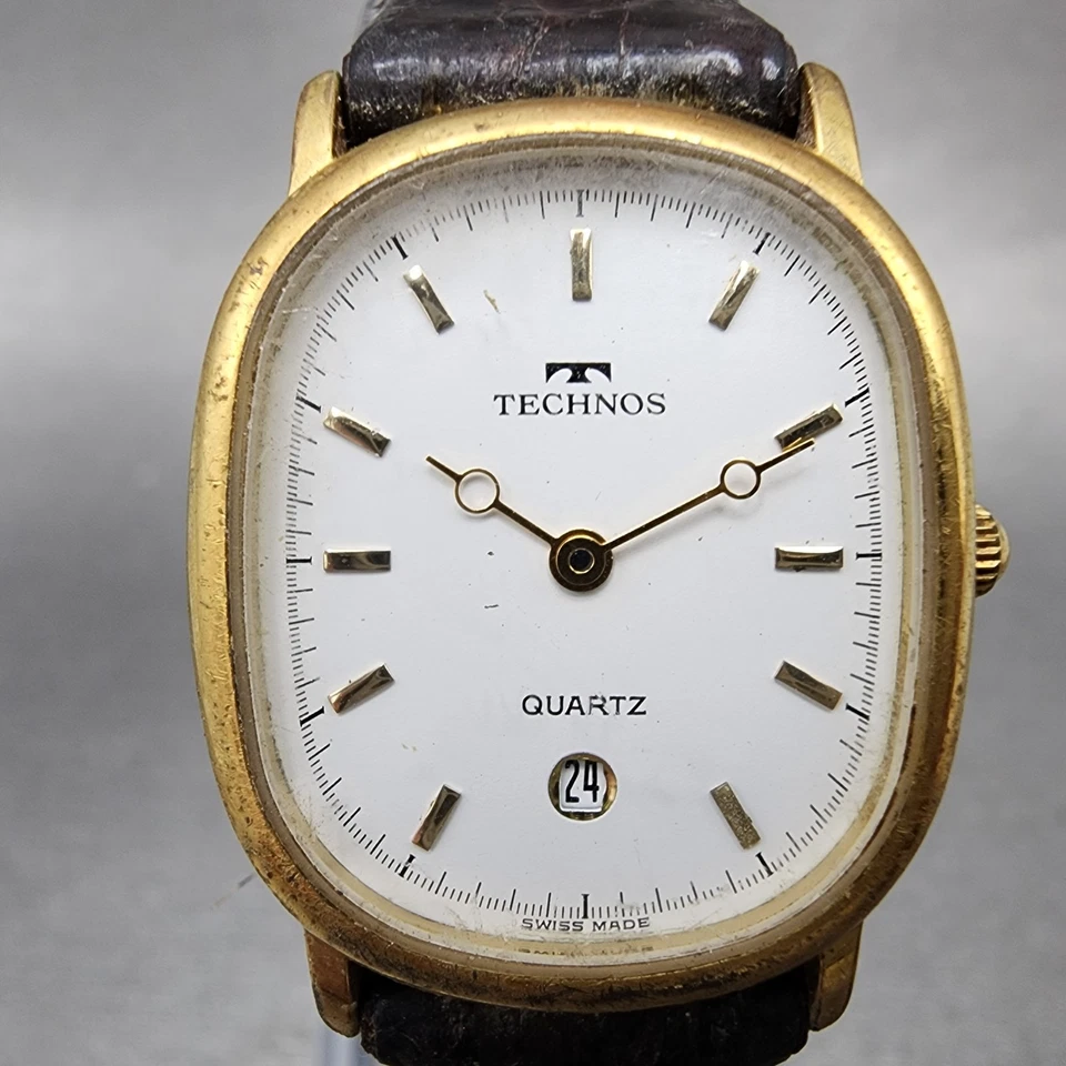 Technos Watch Women 23mm White Dial Gold Tone Date Oval 51178 New Battery - Image 2 of 4