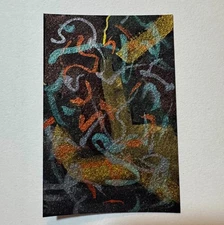 ACEO original painting metallic watercolor/ink on black paper OOAK abstract
