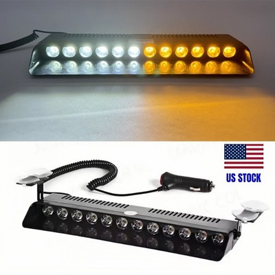12 LED Car Emergency Warning Beacon Strobe Light Bar Windshield Dash Hazard 12v