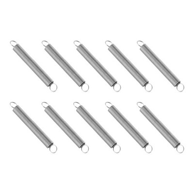Extension Spring, 10pcs Wire Diameter 0.02'', OD 0.2'', Free Length 1.6'', Silver