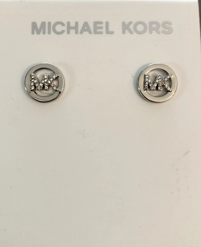 NUEVOS Pendientes Michael Plata Cristales Logo Poste Foto 4 de 4