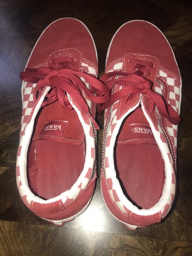 Scarpe da skate a scacchi Vans Old Skool rosse e bianche stringate donna 7 - Foto 7 di 8