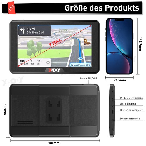 XGODY Bluetooth Navigationsgerät für Auto LKW PKW GPS 7 Zoll Navi TypeC MP3 2024 - Bild 13 von 14