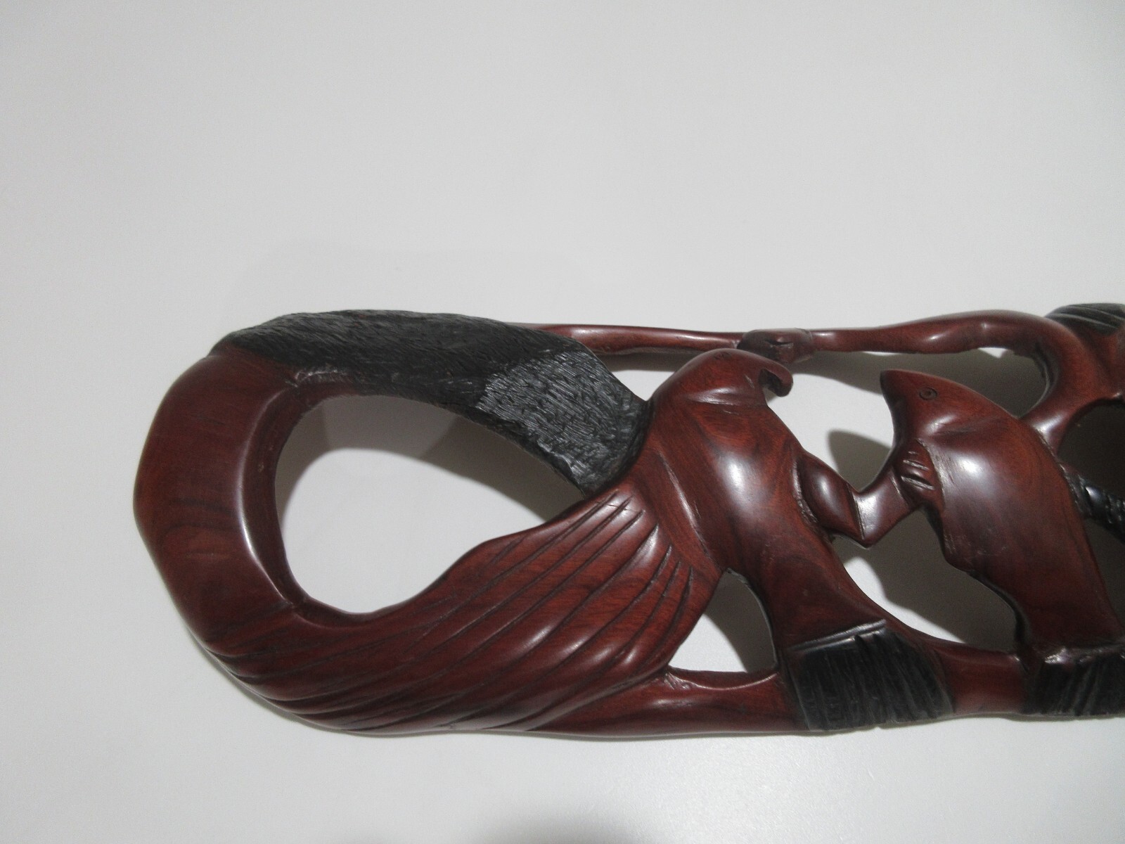 16" Hand Carved African Tribal Mask Ebony Wood Eagle Hunting Fish Snake Original