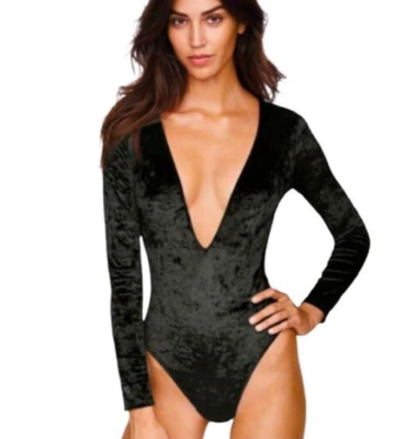 Victoria's Secret Green Velvet Body Suit Long Sleeve Deep V Neck