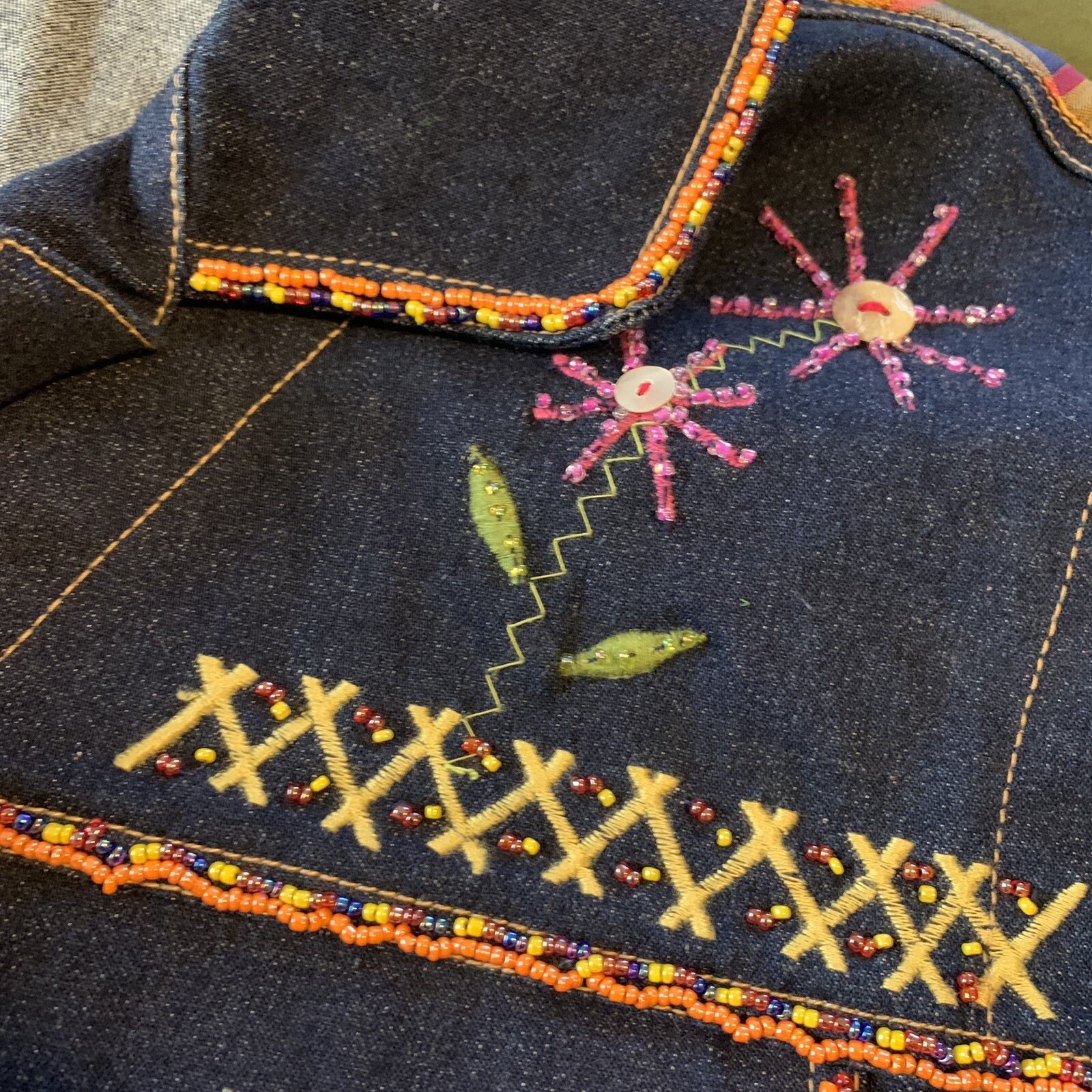 Vintage Patchwork Beaded Denim Best (Medium) - image 4