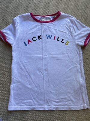Jack Wills Pink And White Short Sleeve T Shirt Size 10 Fitted Slim Fit
