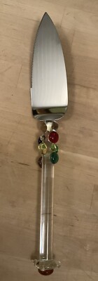 Vintage Post Modern 13.5  Oversized Serated Cake Pie Server Glass Bead Sheffield