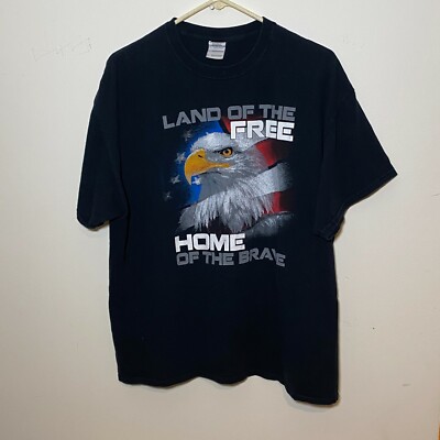 Land Of The Free Home Of The Brave T-Shirt Mens Size XL Blue Eagle/Flag