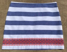Vineyard Vines Pencil Skirt Blue / White Stripes W/ Red Embroidered Hem 10