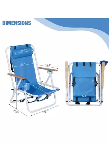 2pcs 23 * 21.7 * 31.5in Blue Beach Chair Oxford Cloth 120kg 4-speed Adjustable - Picture 12 of 12