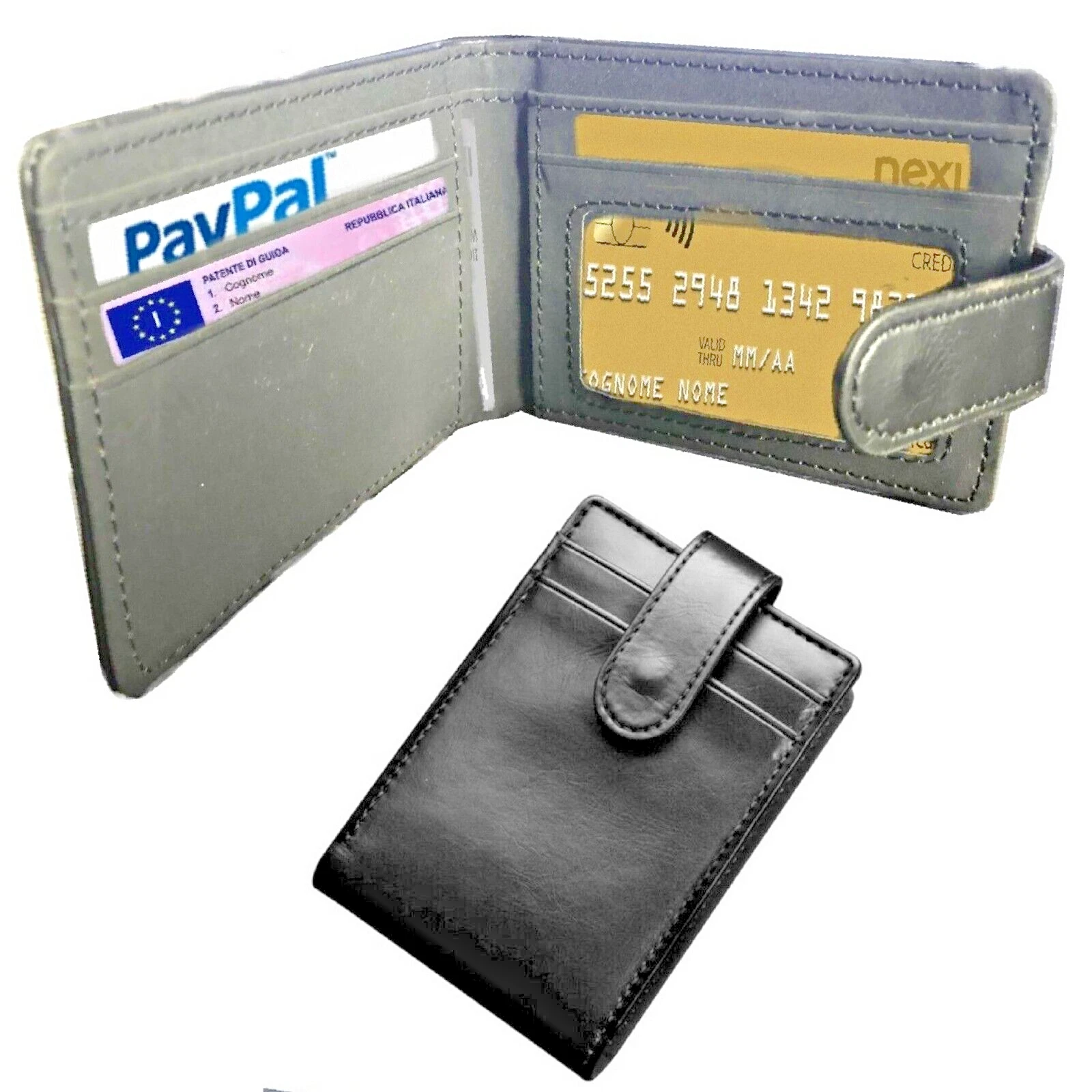 Portafoglio in pelle da uomo porta carte di credito verticale slim piccolo nero