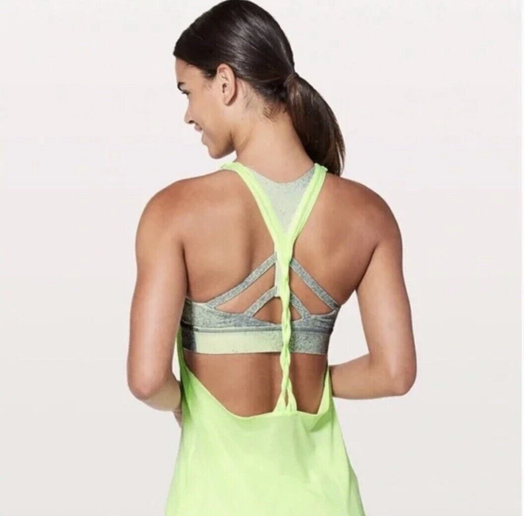 Lululemon Twist & Toil Tank Top with Sports Bra Lime Green Yellow Women's 6